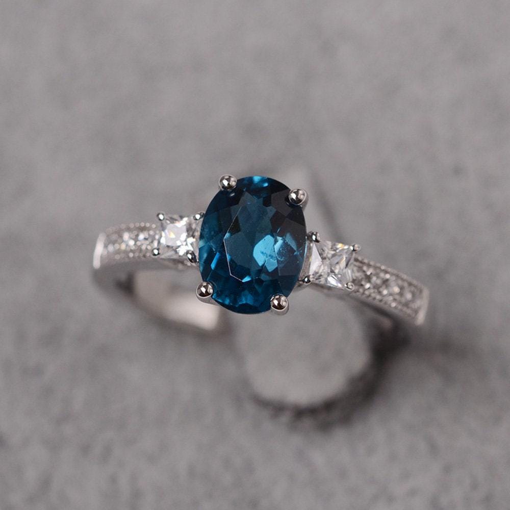 London Blautopas Ring Sterling Silber Verlobungsring Für Frauen Ovalen Blauen Edelstein von JackDesignJewelry