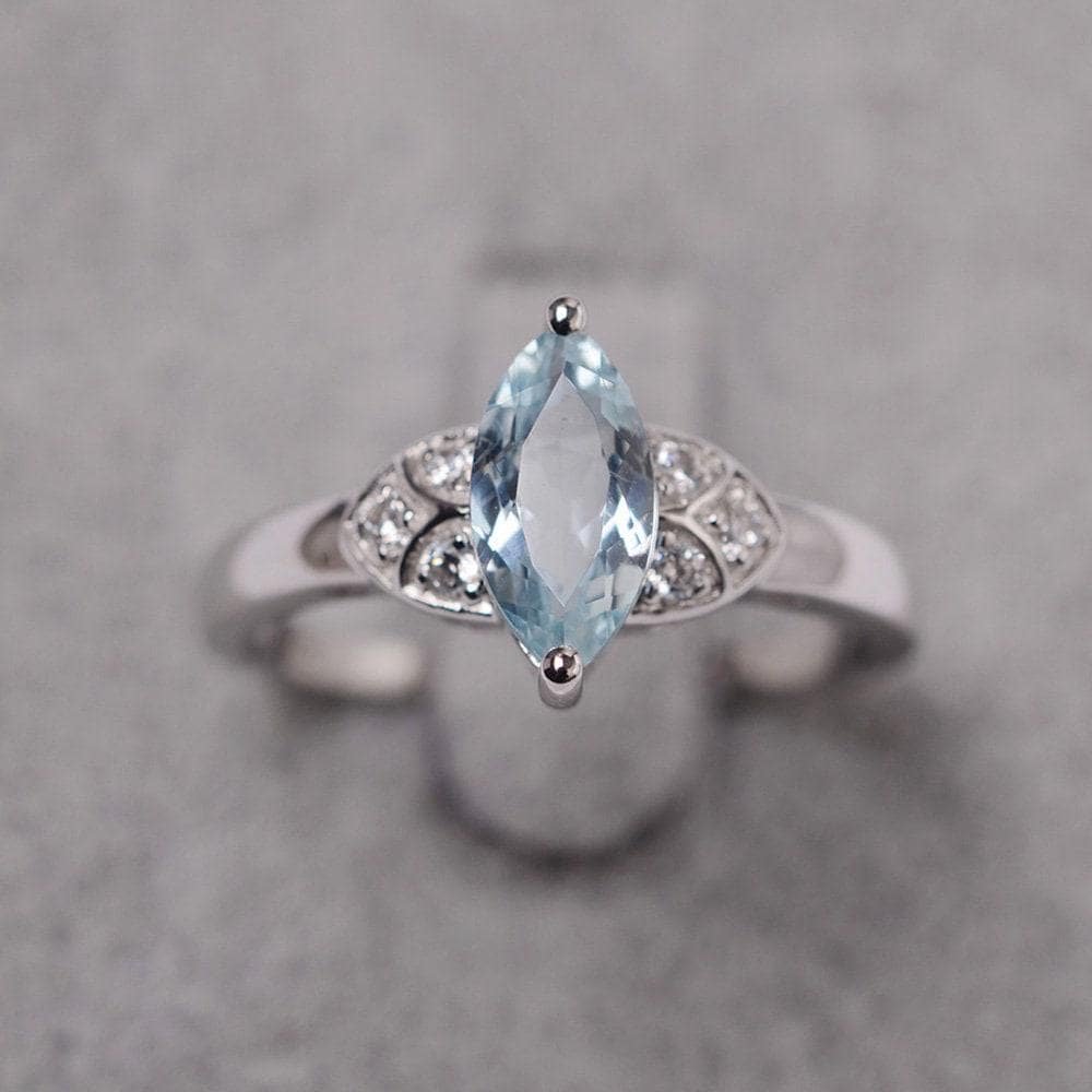 Marquise Schnitt Aquamarin Ring März Geburtsstein Sterling Silber Verlobungsring Für Frauen von JackDesignJewelry