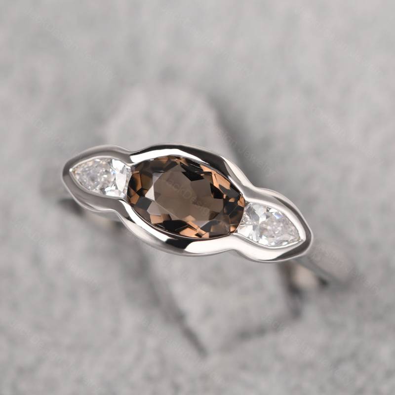 Minimalist Rauchquarz Statement Ring Sterling Silber Braun Stein Drei-Stein-Ring von JackDesignJewelry