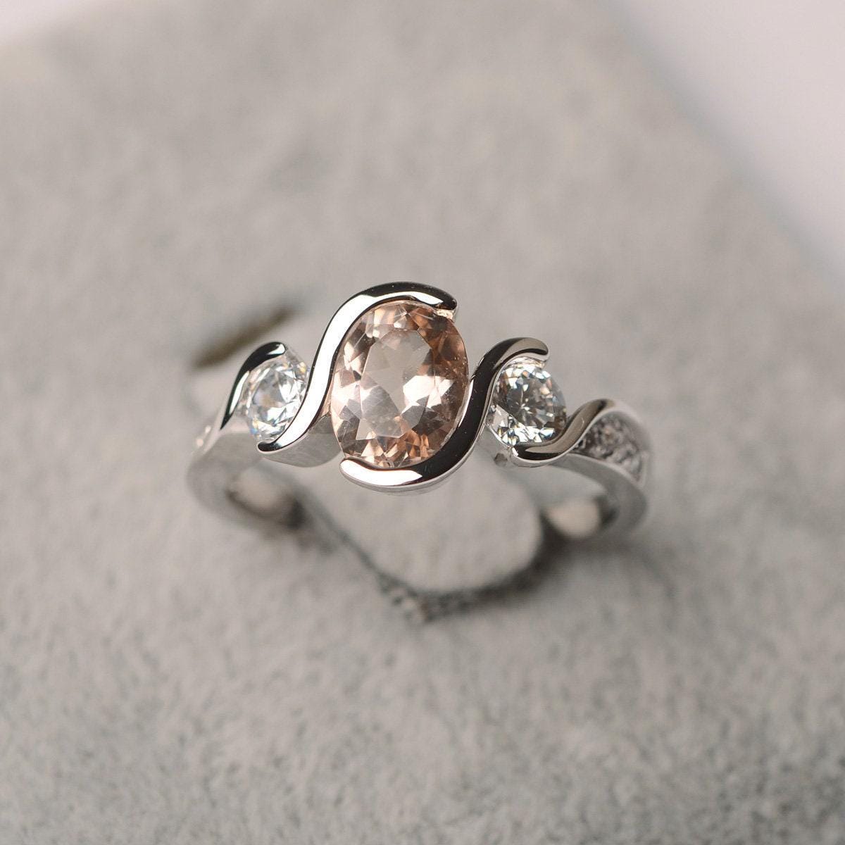 Morganit Ring Drei Stein Oval Form Sterling Silber Jahrestag Geschenk Für Sie von JackDesignJewelry