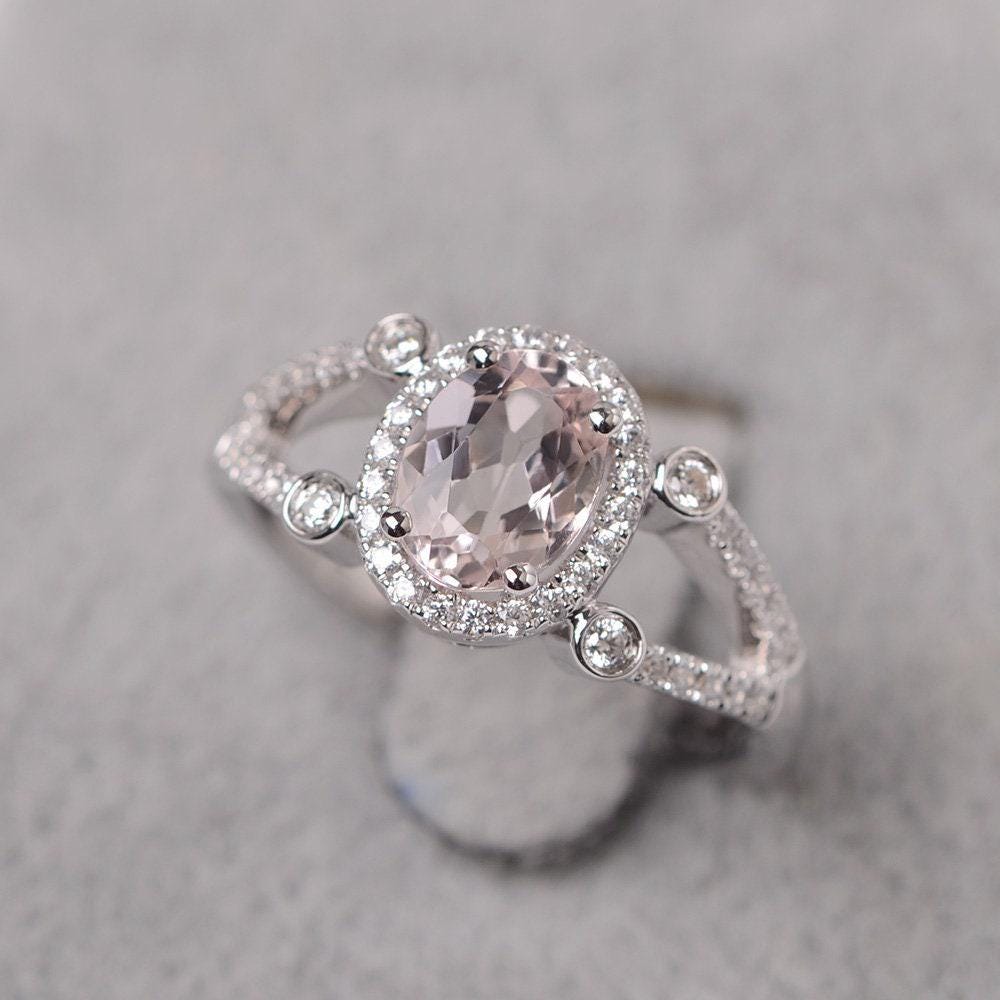 Morganit Ring Oval Cut Rosa Edelstein Sterling Silber Verlobungsring Für Frauen von JackDesignJewelry