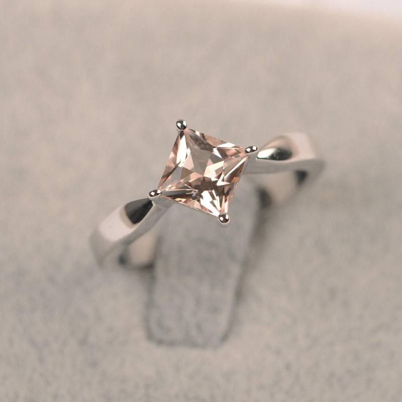 Morganit Ring Princess Cut Solitärring 925Er Silber Ehering Für Damen von JackDesignJewelry