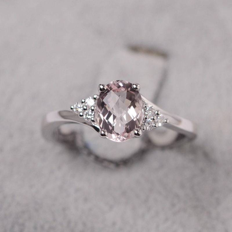 Morganit Ring Sterling Silber Ehering Für Frauen Ovalschliff Rosa Edelstein von JackDesignJewelry