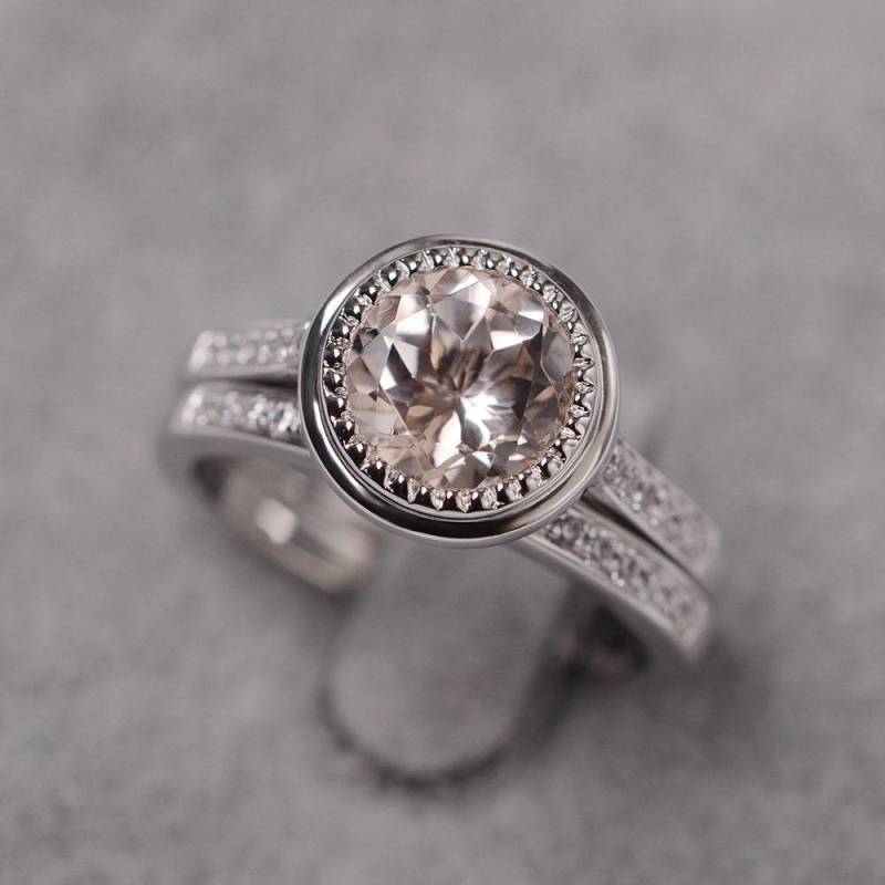 Morganit Verlobungsring Rundschliff Sterling Silber Eheringe Für Frauen von JackDesignJewelry