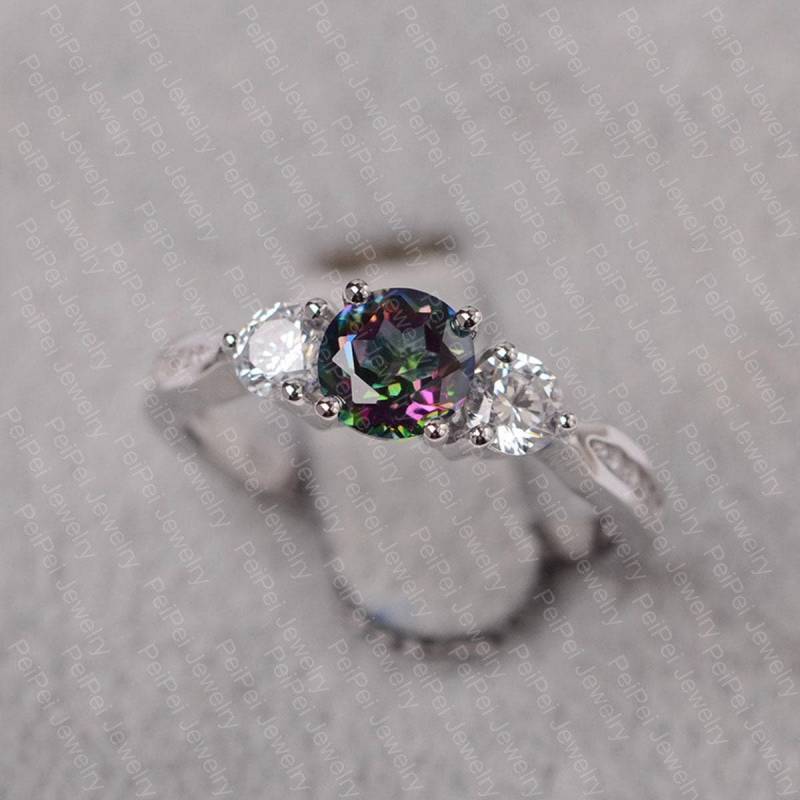 Mystic Topas Ring Für Frauen Sterling Silber Ehering Regenbogen Edelstein Runden Geschliffenen von JackDesignJewelry