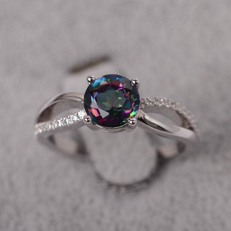 Mystic Topas Ring Runde Form Verlobungsring Eleganter Regenbogenedelsteinring von JackDesignJewelry