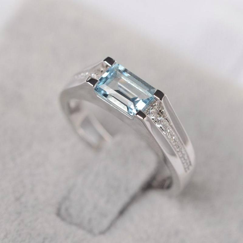 Natürlicher Aquamarinring Silber Jahrestagsring März Geburtssteinring Ehering Für Frauen von JackDesignJewelry