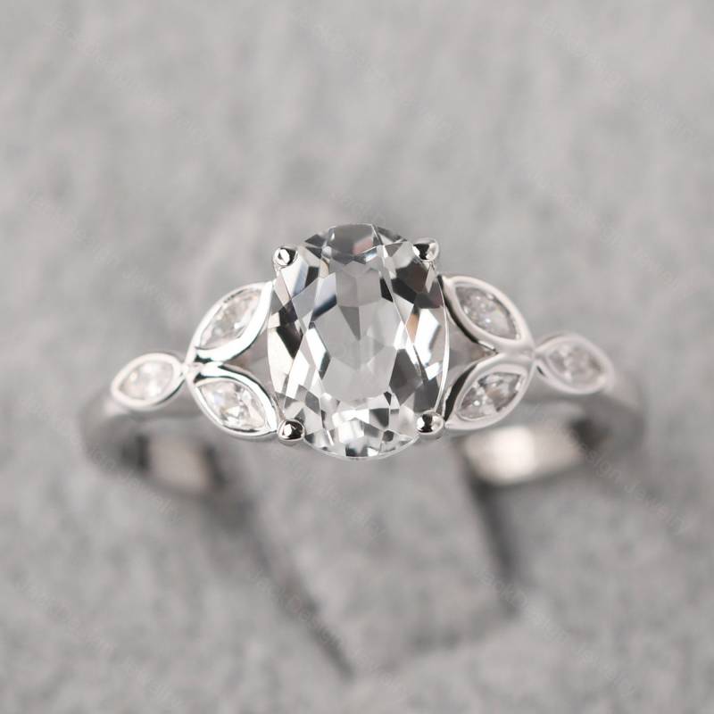 Oval Geformte 1.47 Karat Weißer Topas Versprechen Ring Silber Simulierter Diamant Blattring November Geburtsstein von JackDesignJewelry