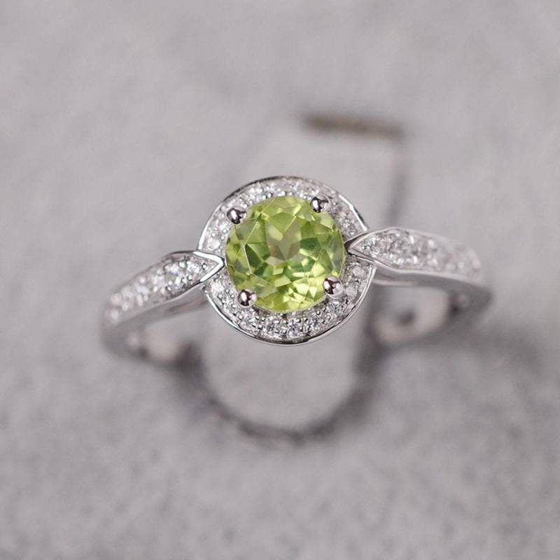 Peridot Ring Runden Schnitt Grünstein August Geburtsstein Sterling Silber Jahrestagsring Für Frauen von JackDesignJewelry