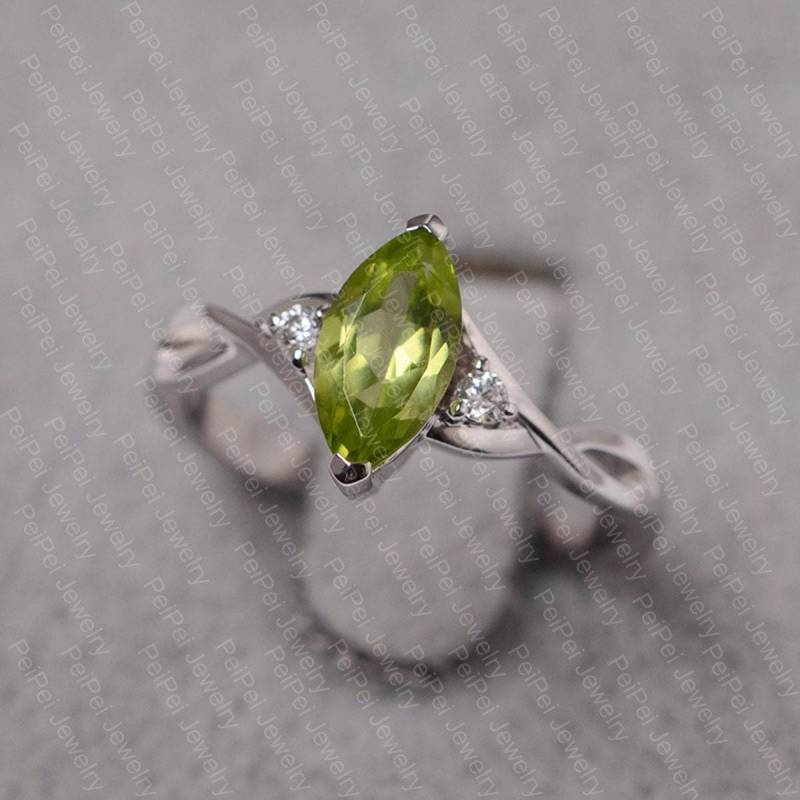 Peridot Ring Sterling Silber Twist Ehering Marquise Schnitt Edelstein August Geburtsstein Für Frauen von JackDesignJewelry