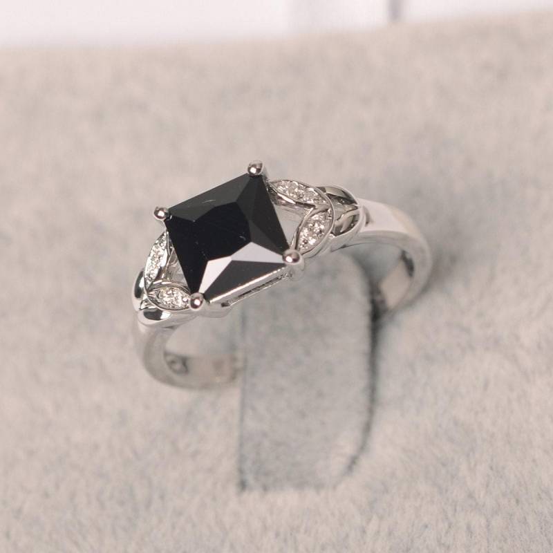 Princess Cut Schwarzer Spinellring Sterling Silber Jubiläumsring Für Frauen von JackDesignJewelry