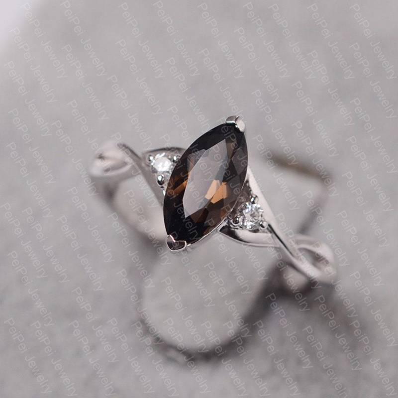 Rauchquarz Ring Marquise Schliff Edelstein Sterling Silber Ehering Für Frauen von JackDesignJewelry