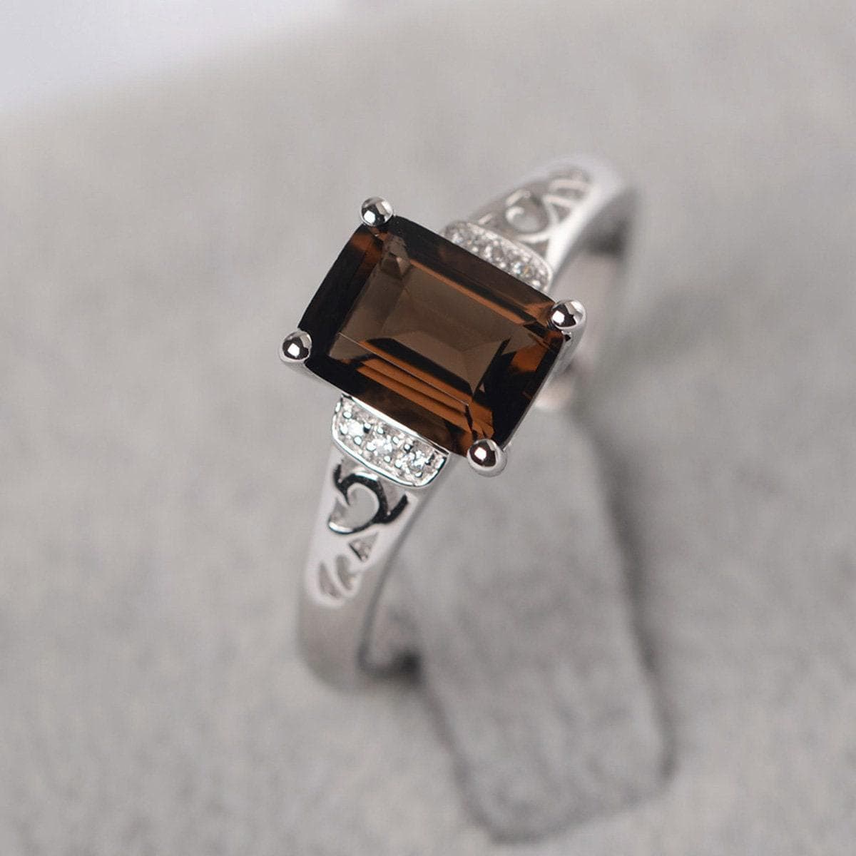 Rauchquarz Ring Smaragdschliff Verlobungsring Sterling Silber von JackDesignJewelry