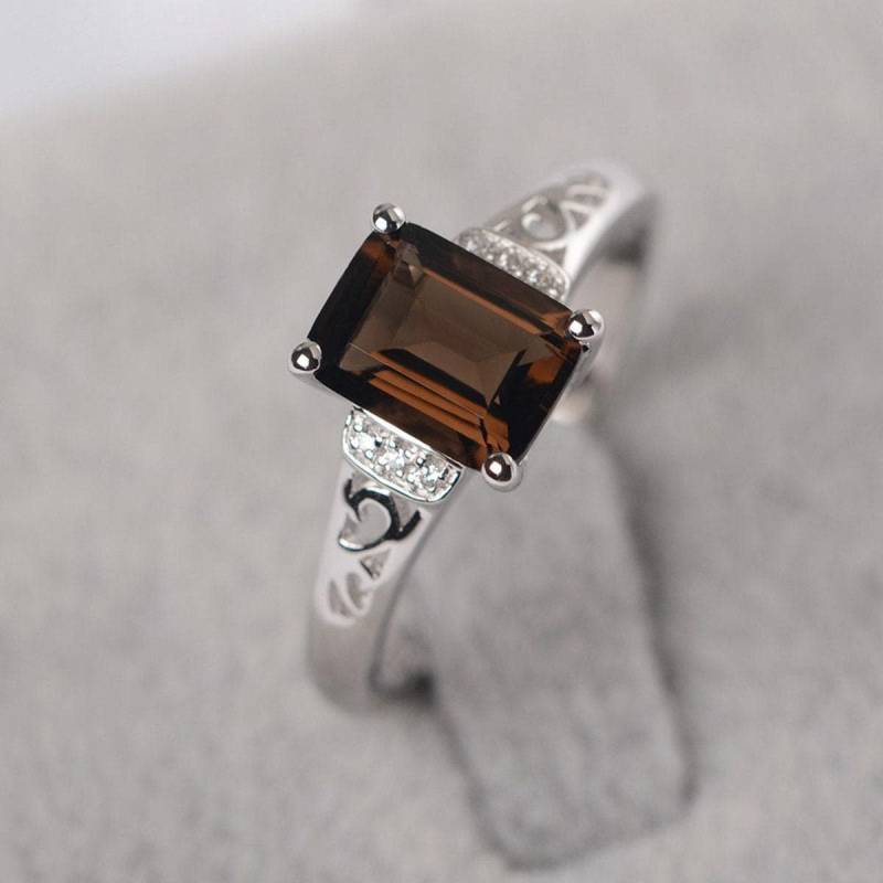 Rauchquarz Ring Smaragdschliff Verlobungsring Sterling Silber von JackDesignJewelry