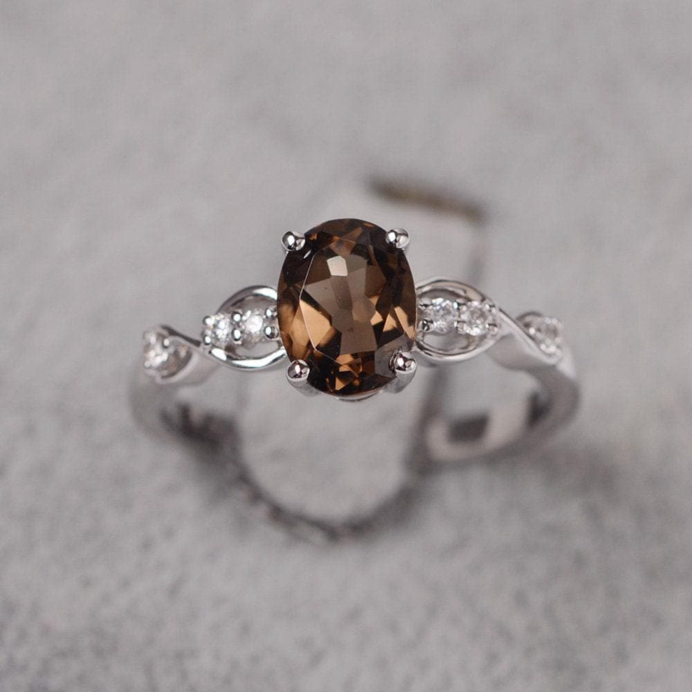 Rauchquarz Ring Sterling Silber Unendlichkeit Verlobungsring Ovalschliff Brauner Edelstein Für Frauen von JackDesignJewelry