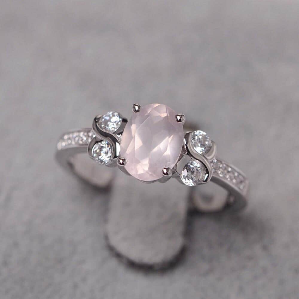 Rosa Quarz Ring Oval Cut Edelstein Sterling Silber Infinity Ehering Für Frauen von JackDesignJewelry