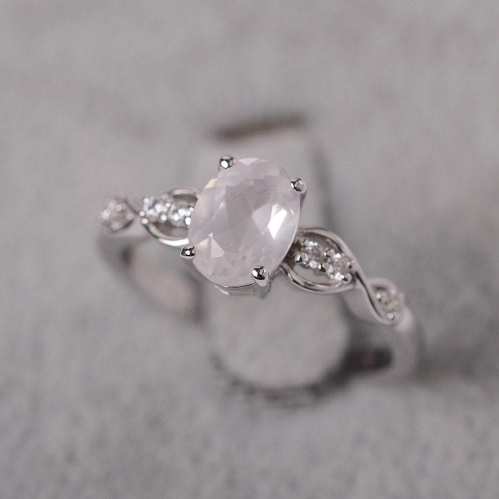 Rosa Quarz Ring Sterling Silber Ehering Für Frauen Oval Geschnitten Rosa Edelstein von JackDesignJewelry