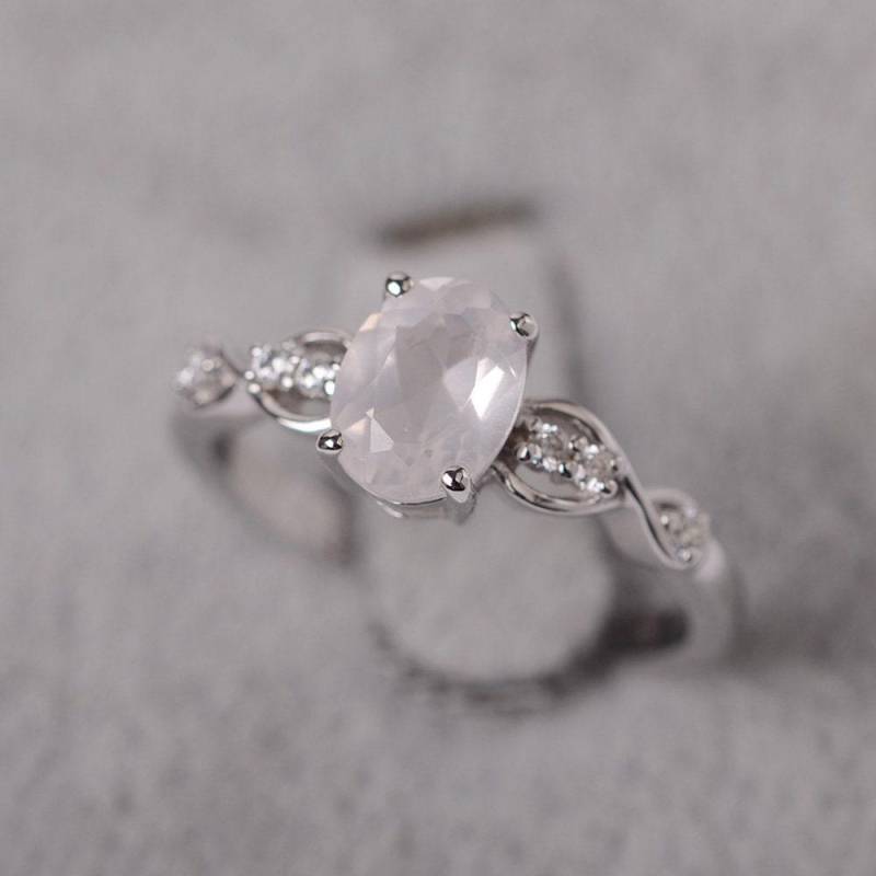 Rosa Quarz Ring Sterling Silber Ehering Für Frauen Oval Geschnitten Rosa Edelstein von JackDesignJewelry