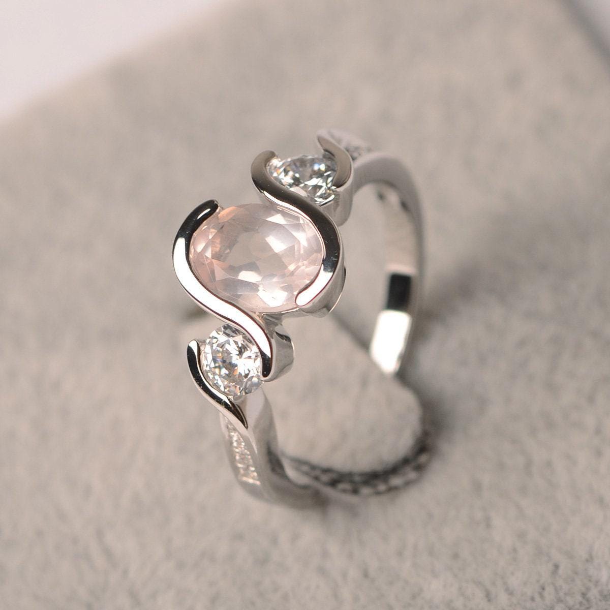 Rosa Quarz Ring Verlobungsring Für Frauen Silber 925 Ovale Form Rosa Edelstein von JackDesignJewelry