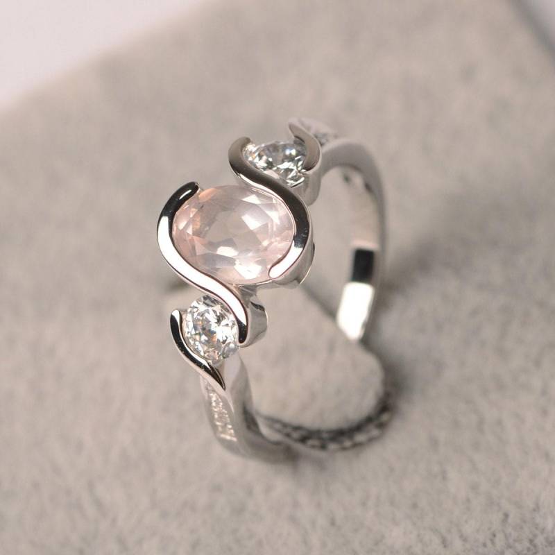 Rosa Quarz Ring Verlobungsring Für Frauen Silber 925 Ovale Form Rosa Edelstein von JackDesignJewelry