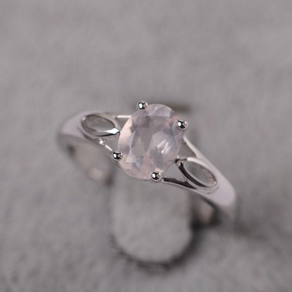 Rosa Quarz Ring Versprochen Ehering Sterling Silber Oval Geschnitten Rosa Edelstein Für Freundin von JackDesignJewelry