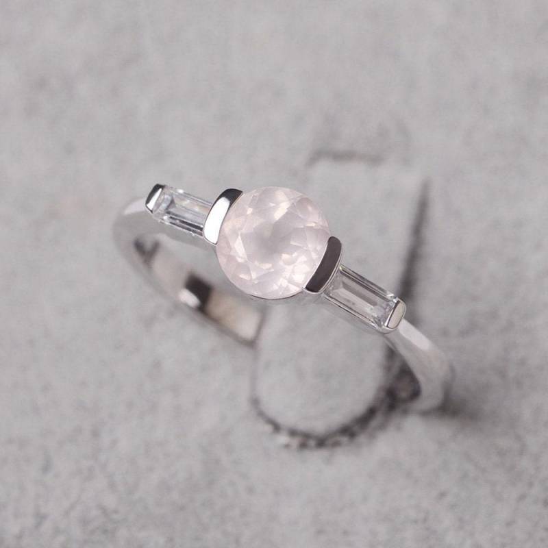 Rosa Quarz Ringe Sterling Silber Verlobungsring Runden Schnitt Edelstein Rosa von JackDesignJewelry