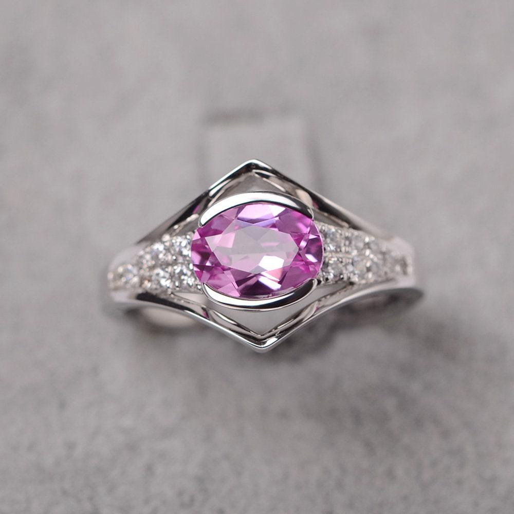 Rosa Saphir Ring Oval Geschnitten Rosa Steinring Silber Ehering Für Frauen von JackDesignJewelry