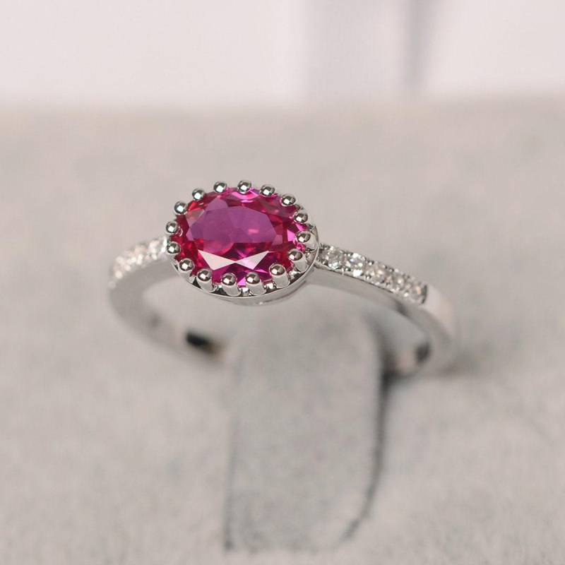 Rubin Ring Sterling Silber Jubiläum Für Frauen Oval Geschliffenen Roten Edelstein Juli Geburtsstein von JackDesignJewelry