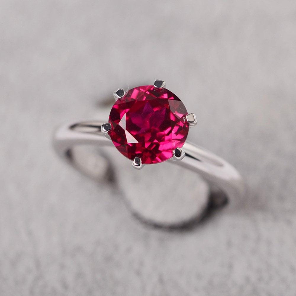 Rubin Solitär Ring Sterling Silber Verlobungsring Für Frauen Rundschliff Juli Geburtsstein Roter Edelstein von JackDesignJewelry