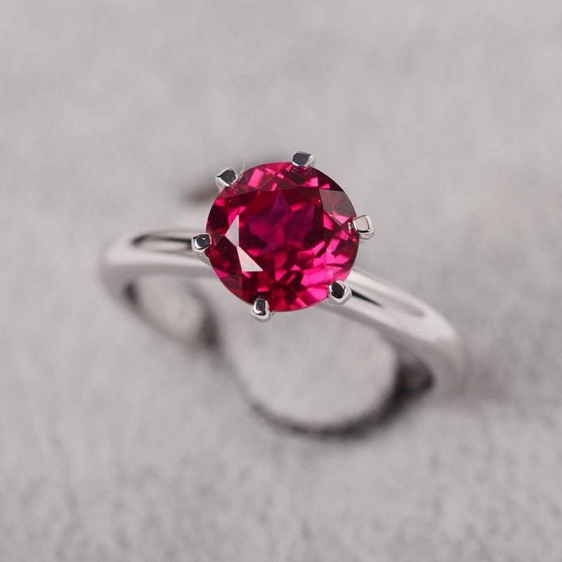 Rubin Solitär Ring Sterling Silber Verlobungsring Für Frauen Rundschliff Juli Geburtsstein Roter Edelstein von JackDesignJewelry