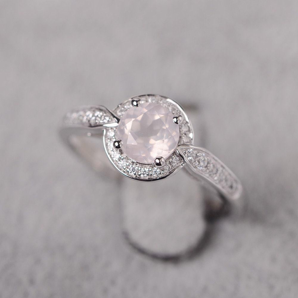 Rund Geschliffen Rosa Quarz Ring Sterling Silber Ehering Für Frauen von JackDesignJewelry