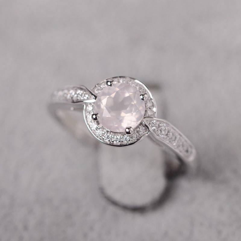 Rund Geschliffen Rosa Quarz Ring Sterling Silber Ehering Für Frauen von JackDesignJewelry