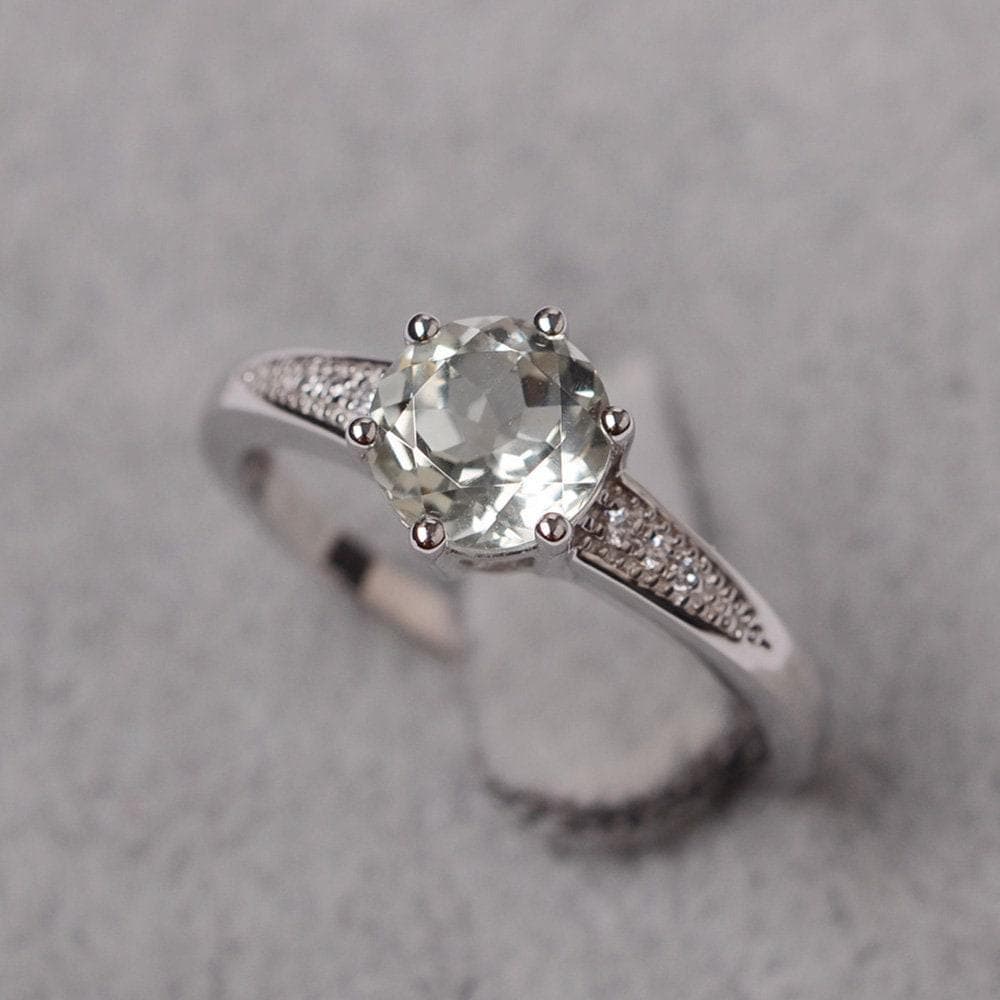 Rund Geschliffener Grüner Amethyst Ring Sterling Silber Verlobungsring Für Frauen von JackDesignJewelry