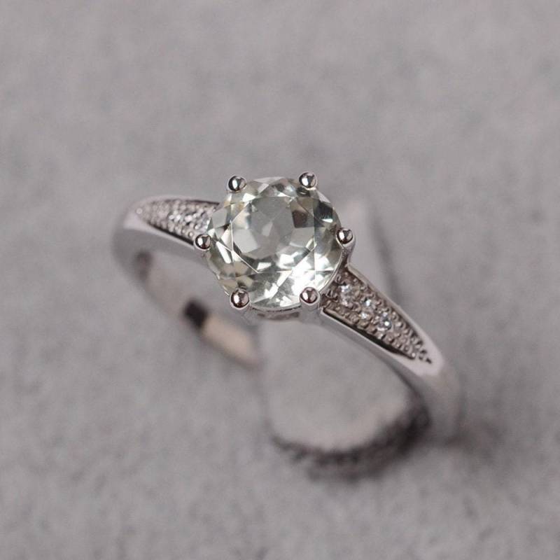 Rund Geschliffener Grüner Amethyst Ring Sterling Silber Verlobungsring Für Frauen von JackDesignJewelry