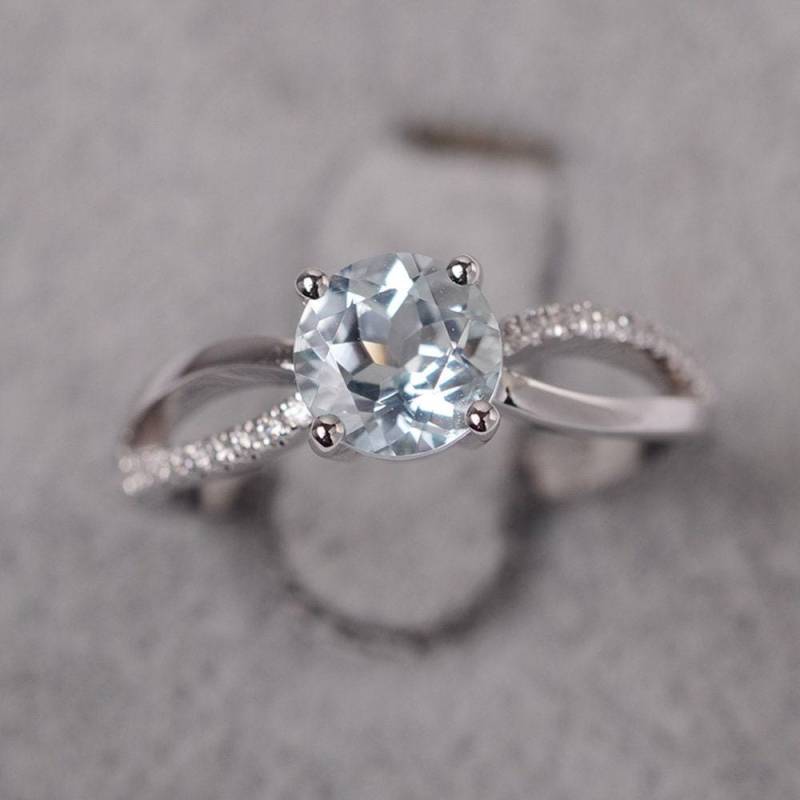 Runder Schnitt Aquamarin März Geburtsstein Weißgold Verlobungsring von JackDesignJewelry