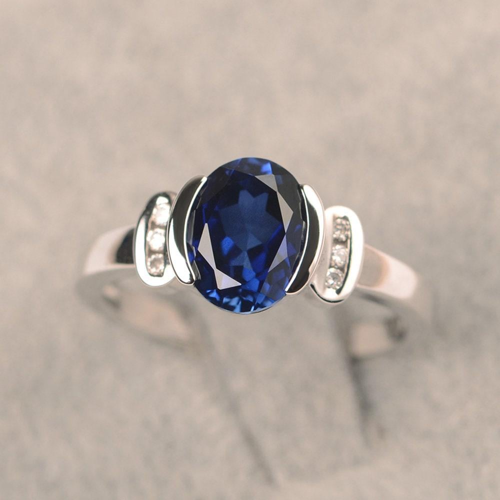 Saphir Ring Ovalschliff Hochzeit Für Frauen September Geburtsstein Blau Stein Weißgold von JackDesignJewelry