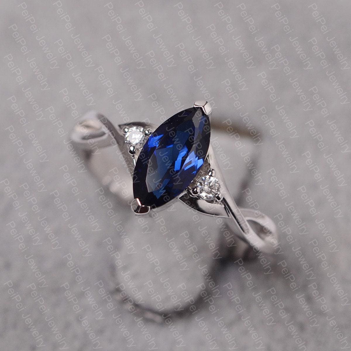Saphir Ring Silber Marquise Schnitt Verlobungsring September Geburtsstein Maßgeschneiderte Für Frauen von JackDesignJewelry