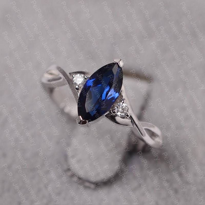 Saphir Ring Silber Marquise Schnitt Verlobungsring September Geburtsstein Maßgeschneiderte Für Frauen von JackDesignJewelry
