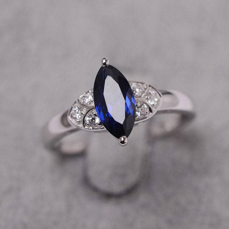 Saphir Ring Sterling Silber Verlobungsring Marquise Schnitt Angepasst September Geburtsstein Für Frauen von JackDesignJewelry