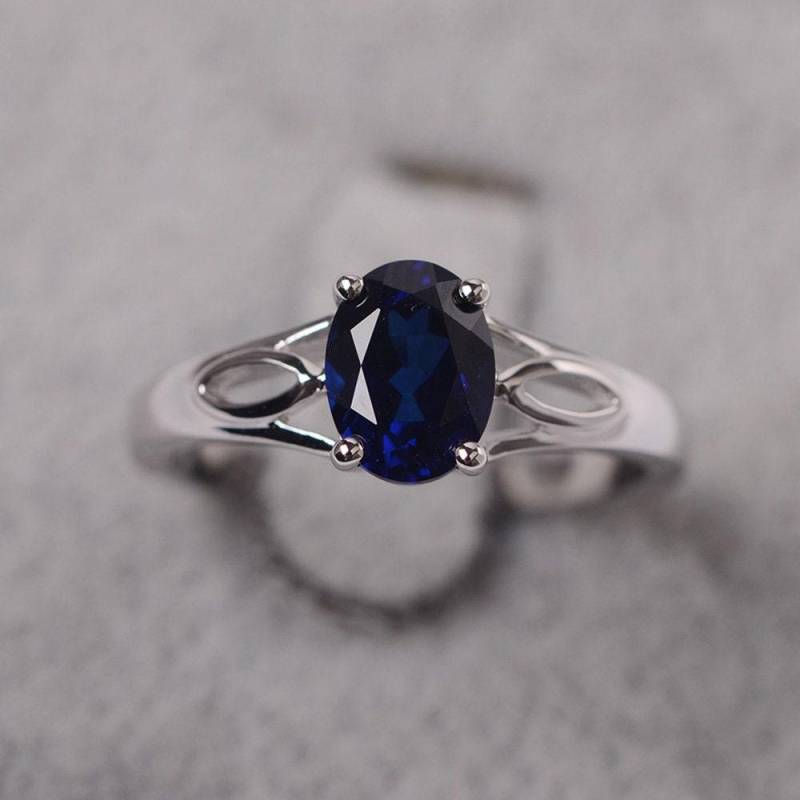 Sapphire Ring Sterling Silber Verlobungsring Ovalschliff September Geburtsstein Für Frauen von JackDesignJewelry