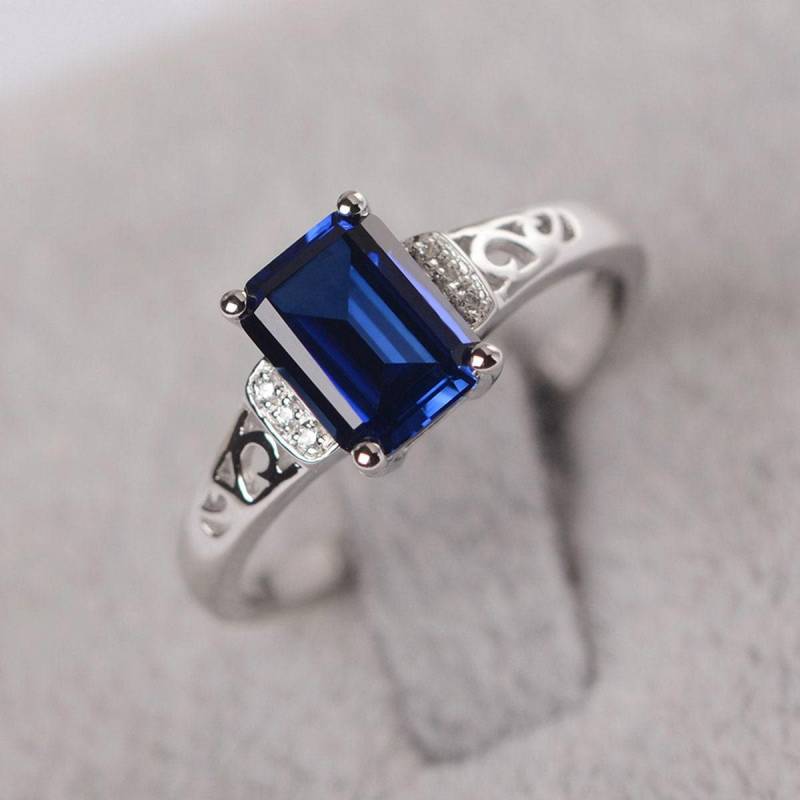 Sapphire Ring Sterling Silber Verlobungsring Smaragdschliff September Geburtsstein Für Frauen von JackDesignJewelry
