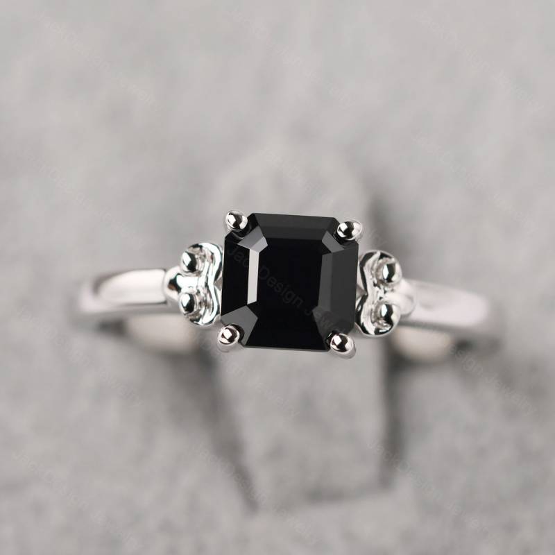 Schwarz Spinell Cocktail Ring Asscher Cut 6x6 Mm Sterling Silber Stein Minimalist von JackDesignJewelry