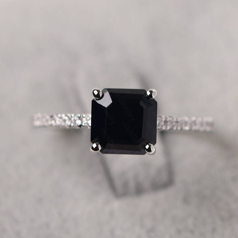 Schwarz Spinell Statement Ring Sterling Silber Asscher Cut Schwarzer Stein Zarte Ehering von JackDesignJewelry