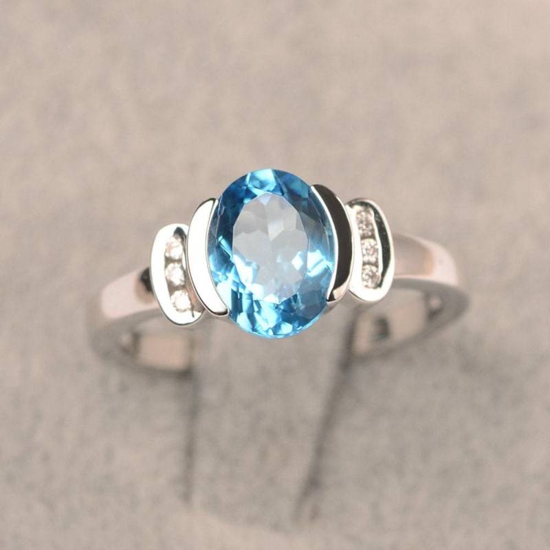 Schweizer Blautopas Ring Ovale Form Verlobungsring Silberring Für Frauen von JackDesignJewelry