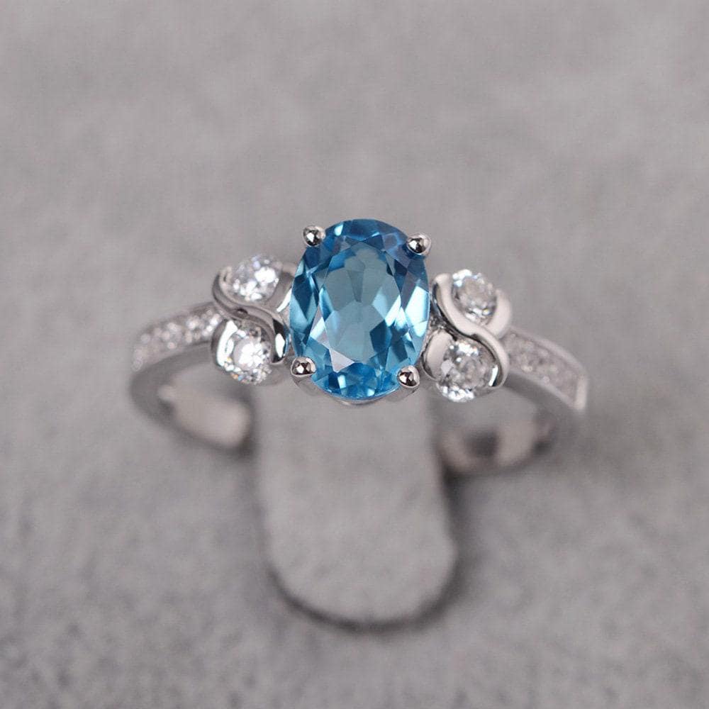 Schweizer Blautopas Ring Ovalschliff Edelstein Sterling Silber Ehering Für Frauen von JackDesignJewelry