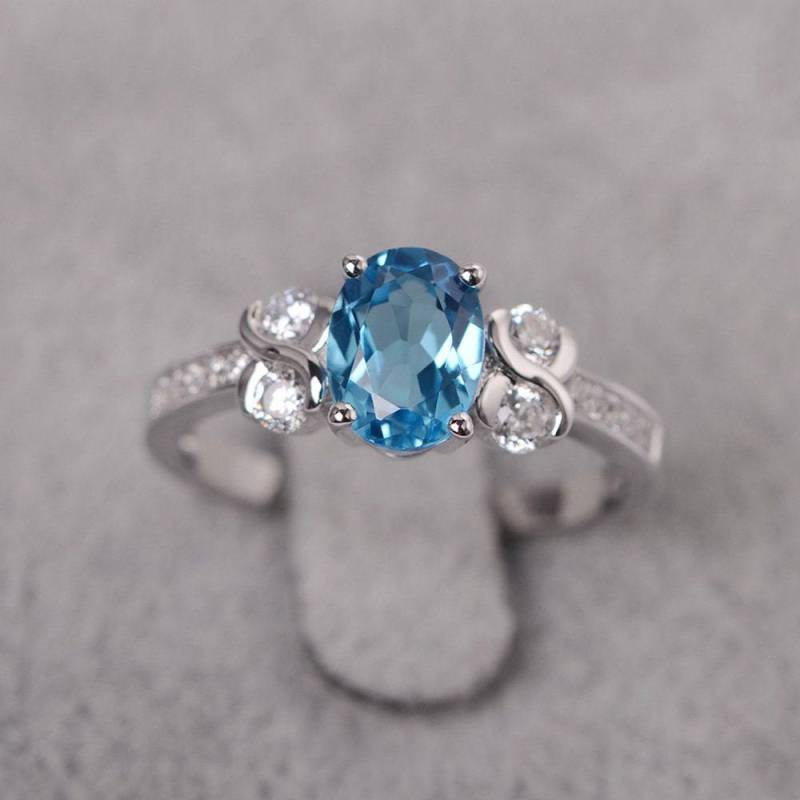 Schweizer Blautopas Ring Ovalschliff Edelstein Sterling Silber Ehering Für Frauen von JackDesignJewelry