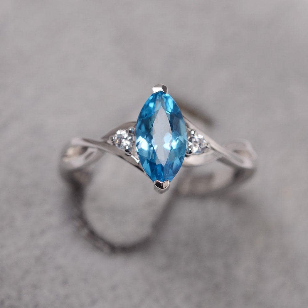 Schweizer Blautopas Ring Sterling Silber Twist Ehering Für Frauen Edelsteinring Marquise Schliff von JackDesignJewelry