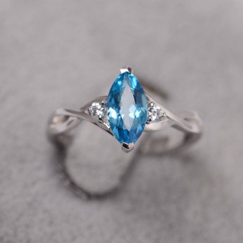 Schweizer Blautopas Ring Sterling Silber Twist Ehering Für Frauen Edelsteinring Marquise Schliff von JackDesignJewelry