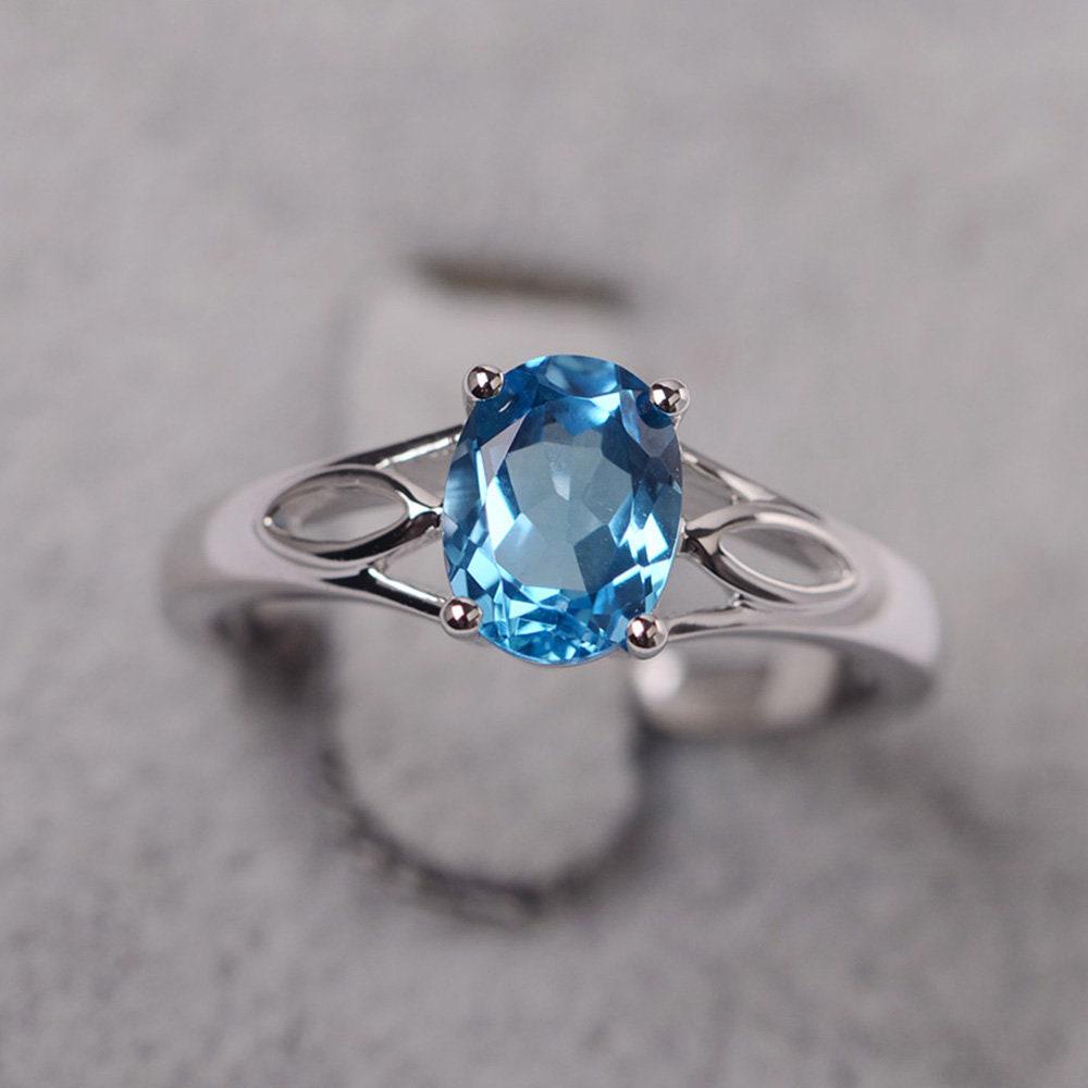 Schweizer Blautopas Ring Sterlingsilber Ehering Ovalschliff Verlobungsring Für Frauen von JackDesignJewelry