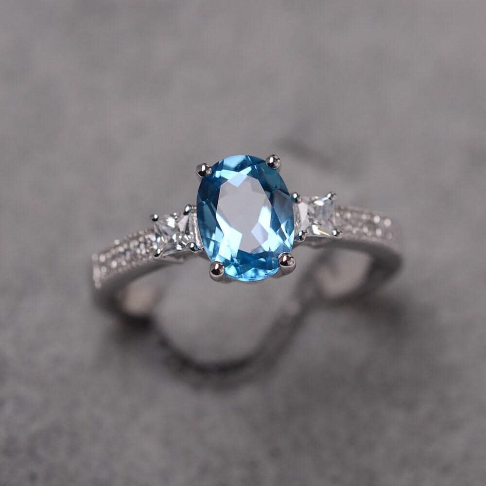 Schweizer Blautopas Ring Sterlingsilber Verlobungsring Für Frauen Oval Geschliffene Blaue Edelsteine von JackDesignJewelry